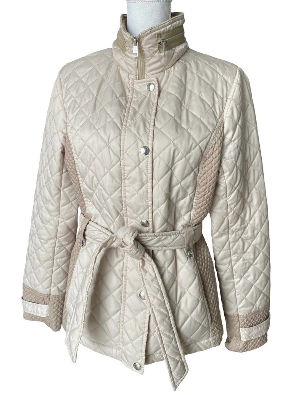 Nautica Quilted Cream Belted Jacket